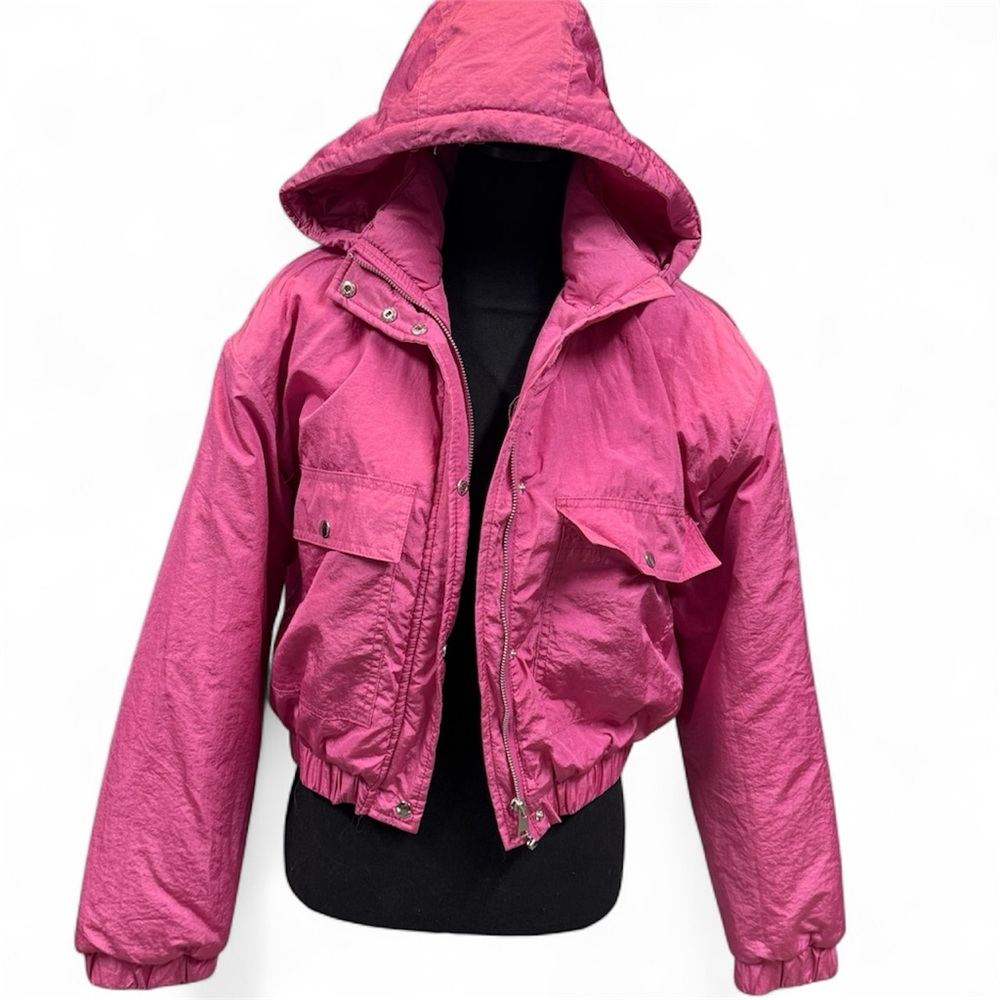 Hot Pink Hooded Cropped Jacket - Picture 1 of 4